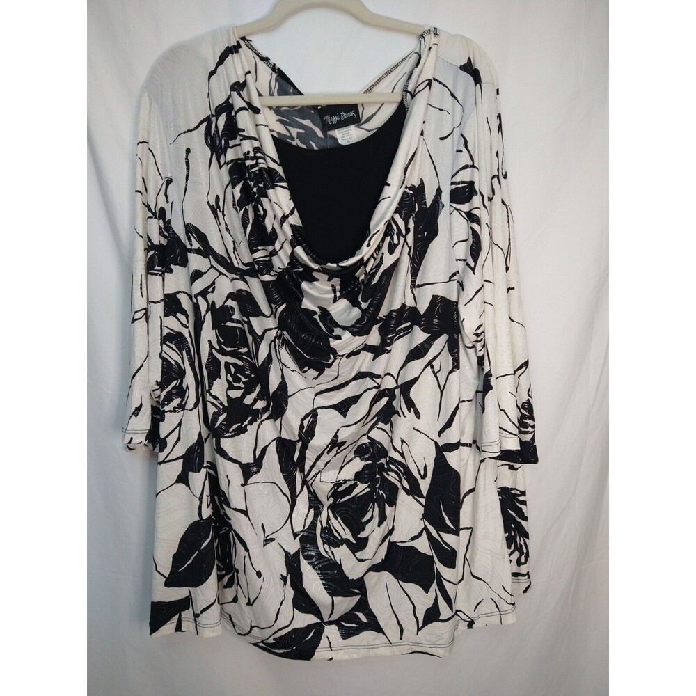 New With Tags Vintage Maggie Barnes Blouse Black White Size 3X Dressy Shirt Top